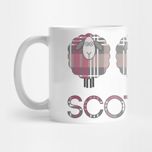 Trio of Scottish Pink, White and Grey Tartan Patterned Sheep Mug